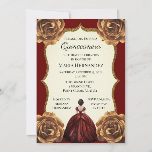 Invitation Anniversaire de la Quinceanera de Bourgogne et d'o (Devant)