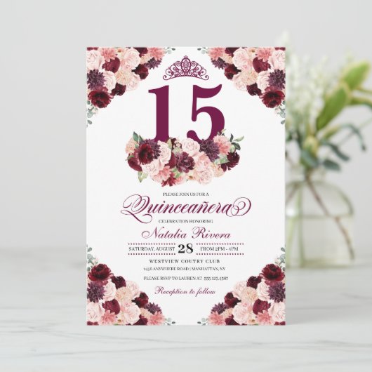 Invitation Anniversaire de la Quinceanera de la Bourgogne ros (Debout devant)