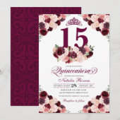 Invitation Anniversaire de la Quinceanera de la Bourgogne ros (Devant / Derrière)