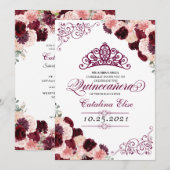Invitation Anniversaire de la Quinceanera de la Bourgogne ros (Devant / Derrière)