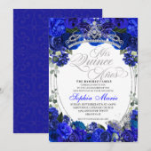 Invitation Anniversaire de la Quinceanera Royal Blue Silver (Devant / Derrière)