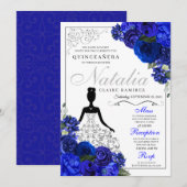 Invitation Anniversaire de la Quinceanera Royal Blue Silver (Devant / Derrière)