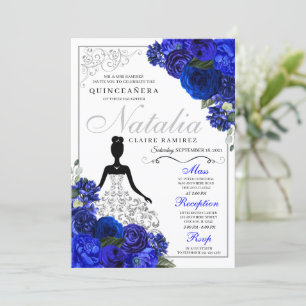 Invitation Anniversaire de la Quinceanera Royal Blue Silver
