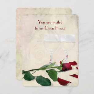 Invitation anniversaire de la rose rouge et du vin