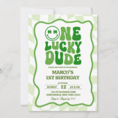 Invitation Anniversaire de la Saint-Patrick vert ondulé rétro (Devant)