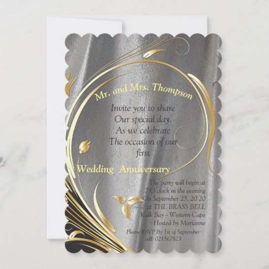 Invitation Anniversaire de la satin d'argent et de la fleur d (Devant)
