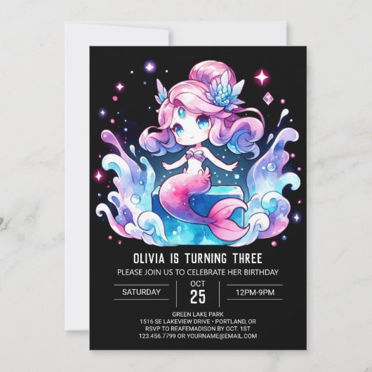 Invitation Anniversaire de la sirène de mer (Devant)