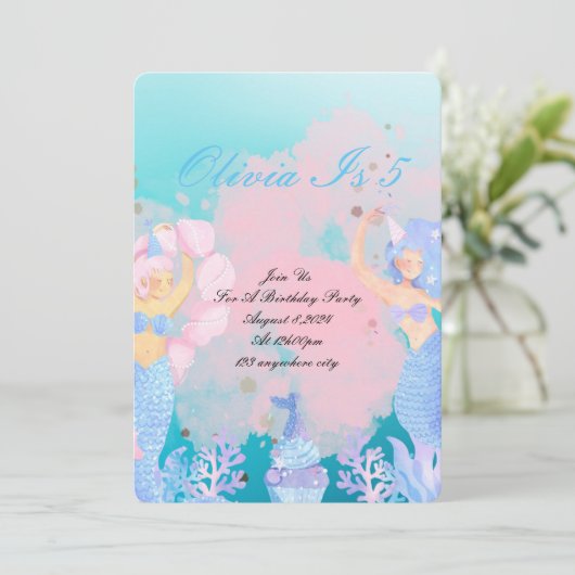 Invitation anniversaire de la sirène de mer (Debout devant)