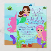 Invitation Anniversaire de la Sirène Féminine Sous la Mer (Devant / Derrière)