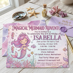 Invitation Anniversaire de la Sirène Magique à la piscine de 