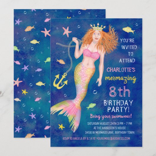 Invitation Anniversaire de la Sirène sous le Sea Redhead Pool (Devant / Derrière)