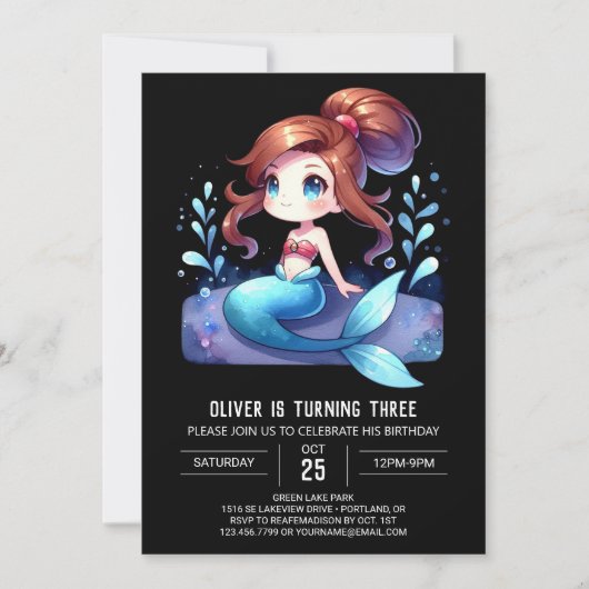Invitation Anniversaire de la sirène sur mesure (Devant)