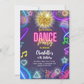 Invitation Anniversaire de la soirée de danse néon (Devant)