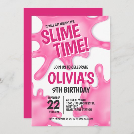 Invitation Anniversaire de la Soirée Rose Slime (Devant / Derrière)