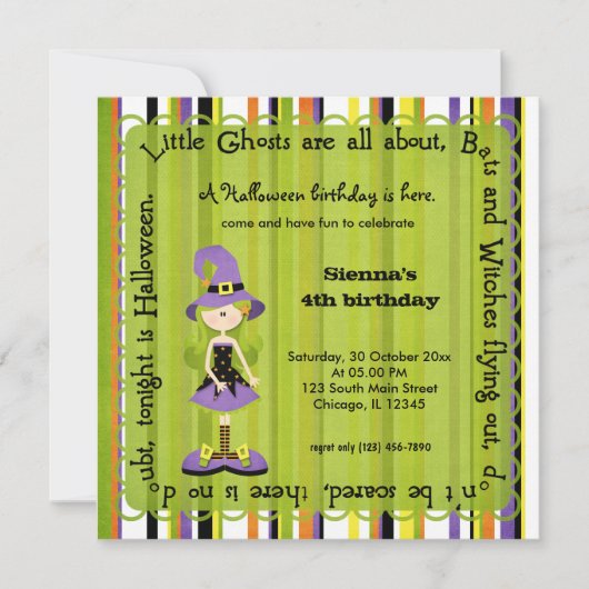 Invitation Anniversaire de la sorcière de Hocus Pocus (Vert) (Devant)