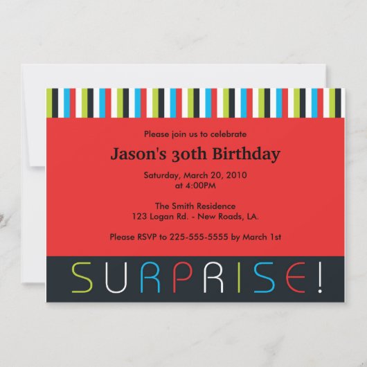 Invitation Anniversaire de la surprise (Devant)