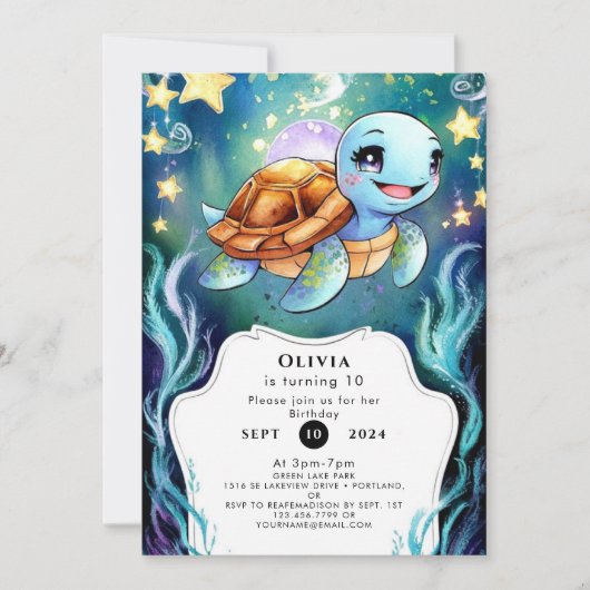 Invitation Anniversaire de la tortue boho simple enchantée (Devant)