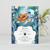 Invitation Anniversaire de la tortue boho simple enchantée (Debout devant)