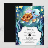 Invitation Anniversaire de la tortue boho simple enchantée (Devant / Derrière)