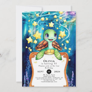 Invitation Anniversaire de la tortue d'aquarelle enchantée