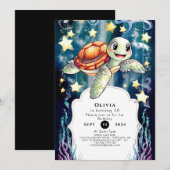 Invitation Anniversaire de la tortue magique pour enfants (Devant / Derrière)