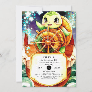 Invitation Anniversaire de la tortue marine colorée