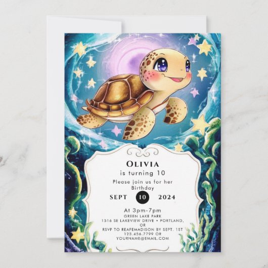 Invitation Anniversaire de la tortue sous-marine de Boho colo (Devant)