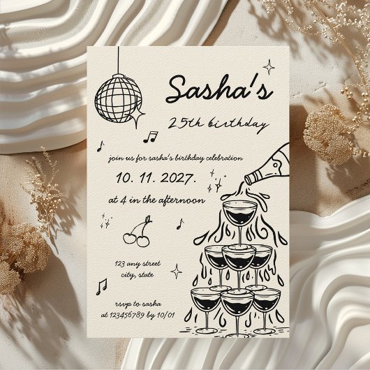 Invitation Anniversaire de la tour de Champagne Retro illustr