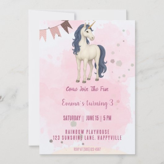 Invitation Anniversaire de la Unicorne - Fête des  (Devant)