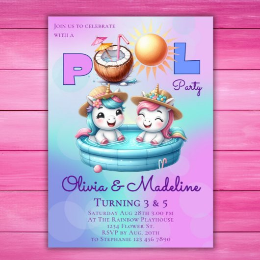 Invitation Anniversaire de la Unicorne Soeurs frèr