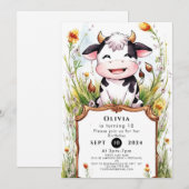 Invitation Anniversaire de la vache de Boho Pastel (Devant / Derrière)