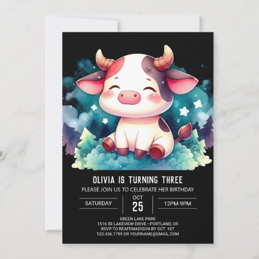 Invitation Anniversaire de la vache modifiable de la ferme (Devant)