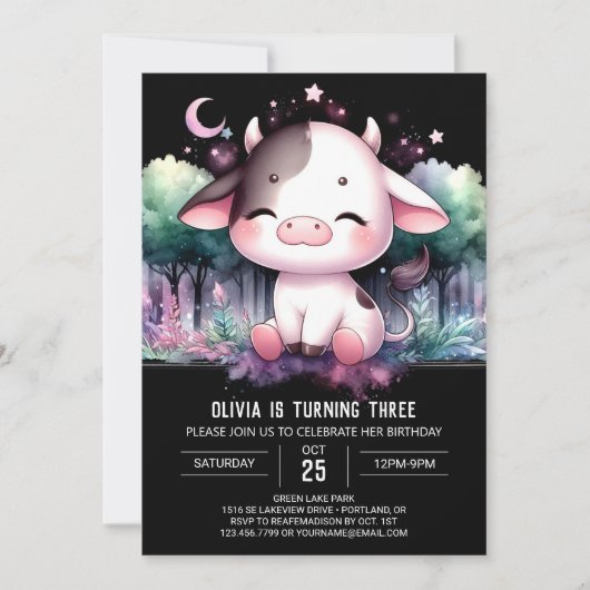 Invitation Anniversaire de la vache numérique Pastel (Devant)
