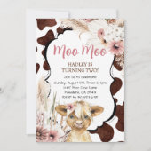 Invitation Anniversaire de la vache rose Boho Highland (Devant)