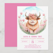 Invitation Anniversaire de la vache rose Highland (Devant / Derrière)