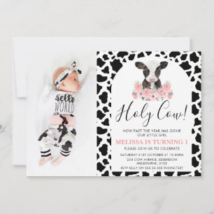 Invitation Anniversaire de la vache rose rose