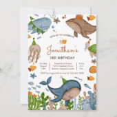 Invitation Anniversaire de la Vie Marine Tortue Requin Balein (Devant)