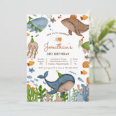 Invitation Anniversaire de la Vie Marine Tortue Requin Balein (Debout devant)