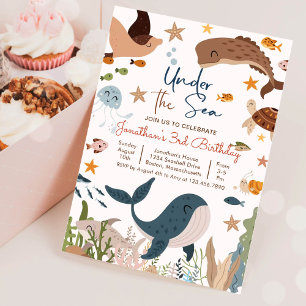 Invitation Anniversaire de la Vie Marine Tortue Requin Balein