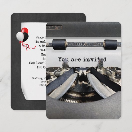 Invitation Anniversaire de la vieille machine à écrire (Devant / Derrière)