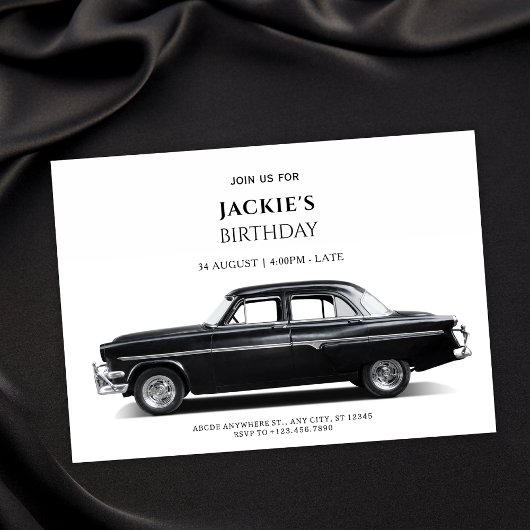 Invitation Anniversaire de la voiture classique noire