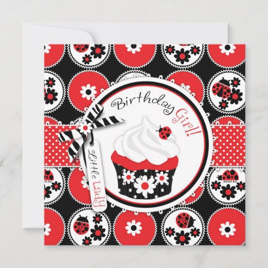 Invitation Anniversaire de Lady Bug Cupcake (Devant)