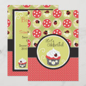 Invitation Anniversaire de Lady Bug et Cupcake (Devant / Derrière)
