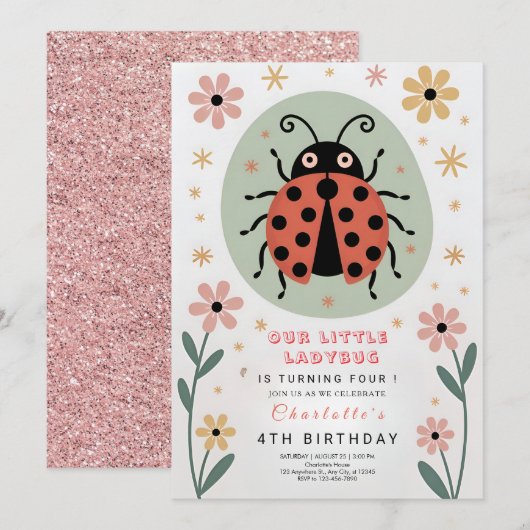 Invitation Anniversaire de Ladybug Fantaisiste (Devant / Derrière)