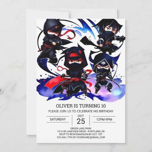 Invitation Anniversaire de l'agent secret de Cute Ninja (Devant)