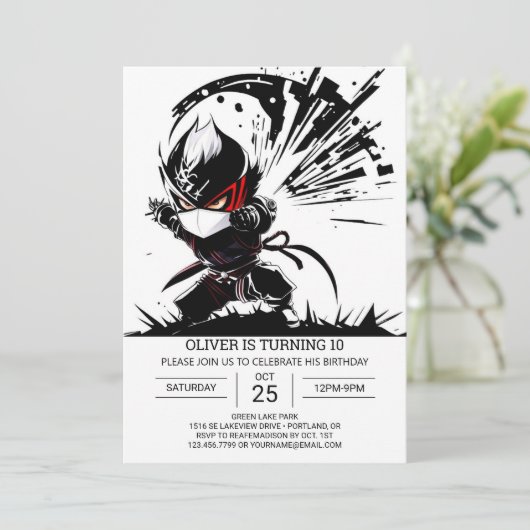 Invitation Anniversaire de l'agent secret Funny Ninja (Debout devant)