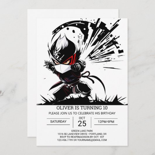 Invitation Anniversaire de l'agent secret Funny Ninja (Devant / Derrière)