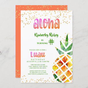 Invitation Anniversaire de l'Aloha à l'ananas tropical Luau