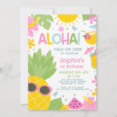 Invitation Anniversaire de l'Aloha rose vert rose (Devant)