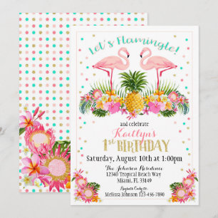 Invitation Anniversaire de l'ananas Flamant rose et de la flo